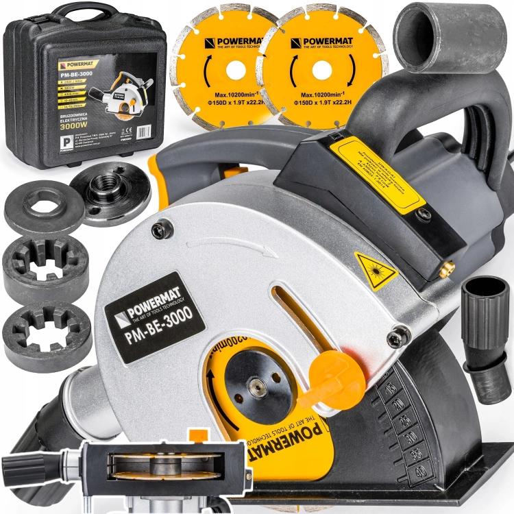 BRUZDOWNICA ELEKTRYCZNA DO BETONU 3000W Z REGULACJĄ 150mm + LASER 2X TARCZA