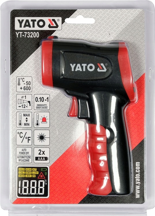 TERMOMETR PIROMETR BEZKONTAKTOWY (BEZDOTYKOWY) LASEROWY -50C +600C YT-73200