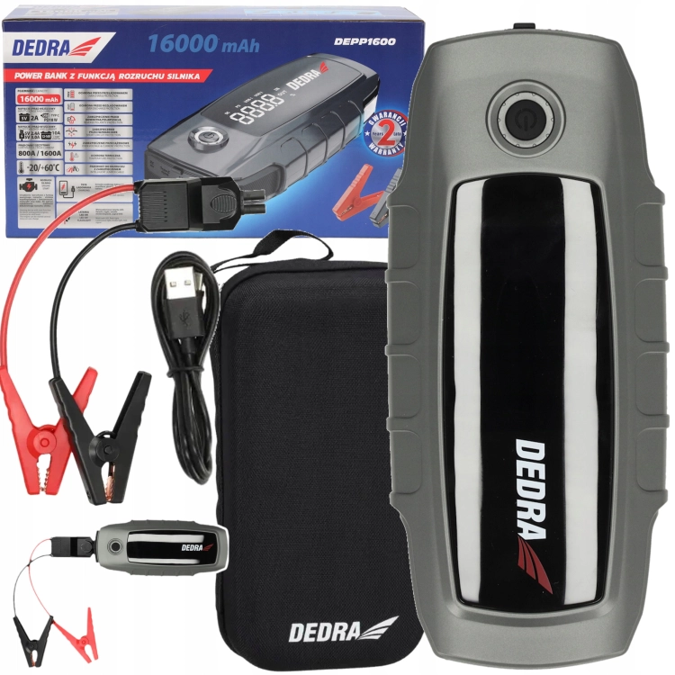 JUMP STARTER BOOSTER URZĄDZENIE ROZRUCHOWE 1600A POWERBANK 16000MAH DEDRA