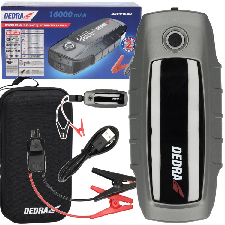 JUMP STARTER BOOSTER URZĄDZENIE ROZRUCHOWE 1600A POWERBANK 16000MAH DEDRA
