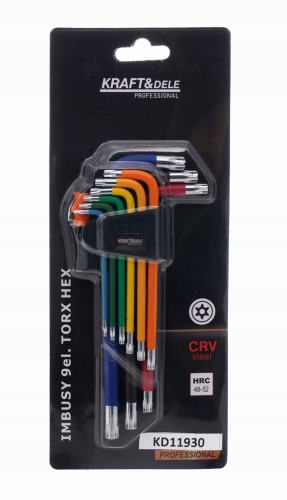 ZESTAW KOLOROWYCH IMBUSÓW KLUCZE IMBUSOWE 80-175MM Z KULKĄ TORX 9EL. DŁUGIE