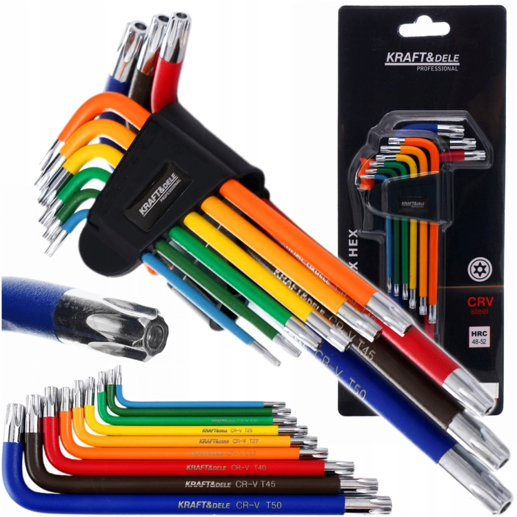 ZESTAW KOLOROWYCH IMBUSÓW KLUCZE IMBUSOWE 80-175MM Z KULKĄ TORX 9EL. DŁUGIE