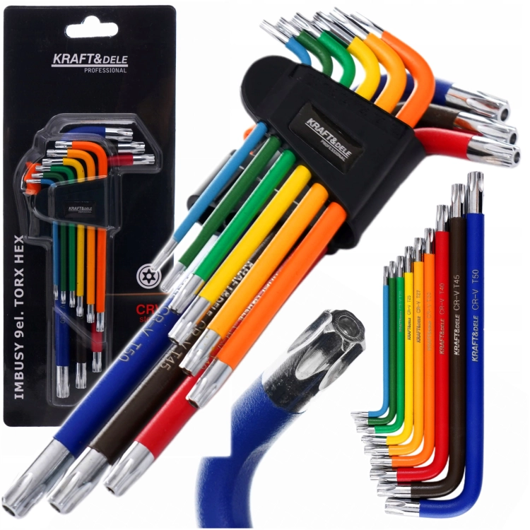 ZESTAW KOLOROWYCH IMBUSÓW KLUCZE IMBUSOWE 80-175MM Z KULKĄ TORX 9EL. DŁUGIE