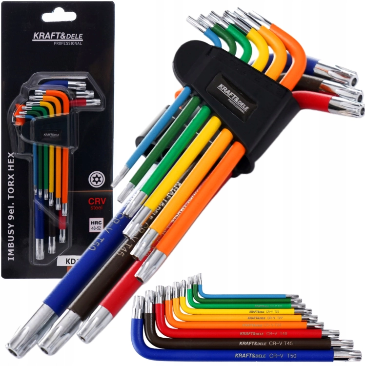 ZESTAW KOLOROWYCH IMBUSÓW KLUCZE IMBUSOWE 80-175MM Z KULKĄ TORX 9EL. DŁUGIE