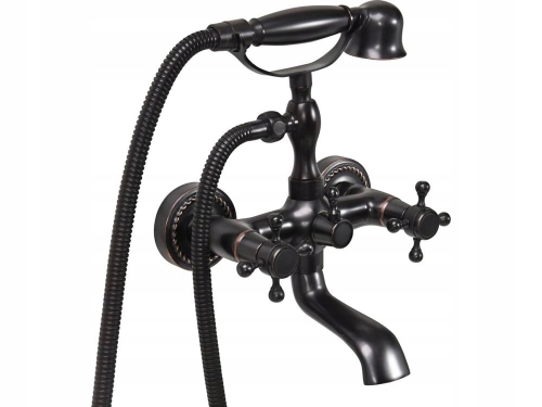 BATERIA WANNOWA ŚCIENNA CZARNA KRAN MOSIĄDZ RETRO BLACK 1 ZESTAW FALA 75808