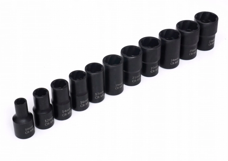 ZESTAW NASADKI DO OBRABIANYCH ŚRUB 1/2'' 10-27MM WYBIJAK 12 SZT KRAFT&amp;DELE