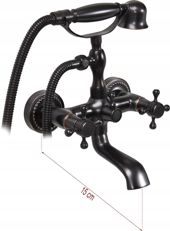 BATERIA WANNOWA ŚCIENNA CZARNA KRAN MOSIĄDZ RETRO BLACK 1 ZESTAW FALA 75808