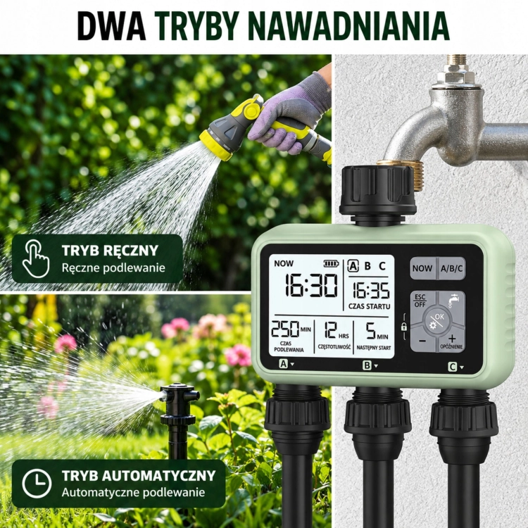 ELEKTRONICZNY STEROWNIK NAWADNIANIA PROGRAMATOR DO WODY CZASOWY 3 SEKCJE