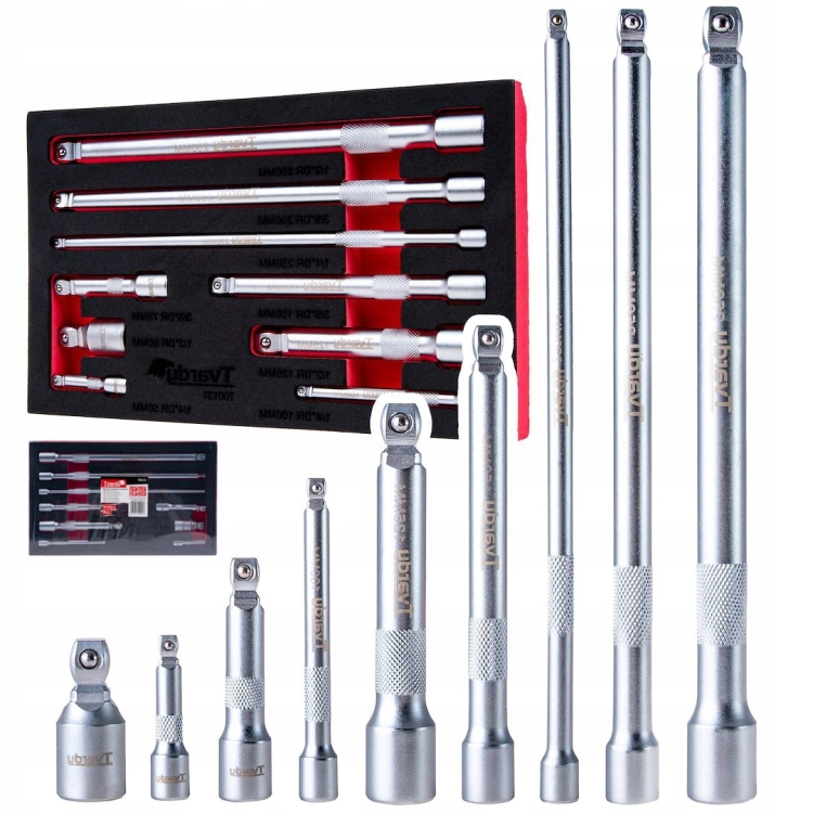 KOMPLET PRZEDŁUŻEK UCHYLNYCH 1/2'' 1/3'' 3/8'' STAL CRV PRZEDŁUŻKA 9 EL. WKŁAD