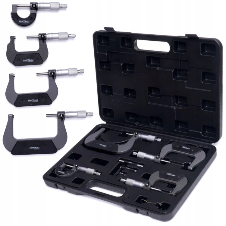KOMPLET MIKROMIERZY MIKROMETR ZEWNĘTRZNY NONIUSZOWY 4SZTUK 0-100MM KD10443
