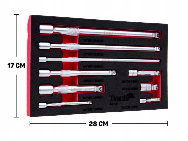 KOMPLET PRZEDŁUŻEK UCHYLNYCH 1/2'' 1/3'' 3/8'' STAL CRV PRZEDŁUŻKA 9 EL. WKŁAD