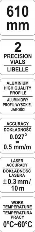 YATO POZIOMICA LASEROWA ELEKTRONICZNA LCD KRZYŻOWA 610mm LASER YT-30400