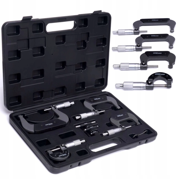 KOMPLET MIKROMIERZY MIKROMETR ZEWNĘTRZNY NONIUSZOWY 4SZTUK 0-100MM KD10443