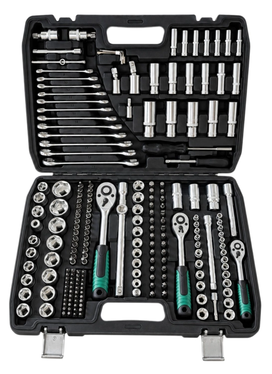 ZESTAW KLUCZY NASADOWYCH 216 ELEMENTÓW GRZECHOTKI 1/2''3/8''1/4'' CrV WALIZKA