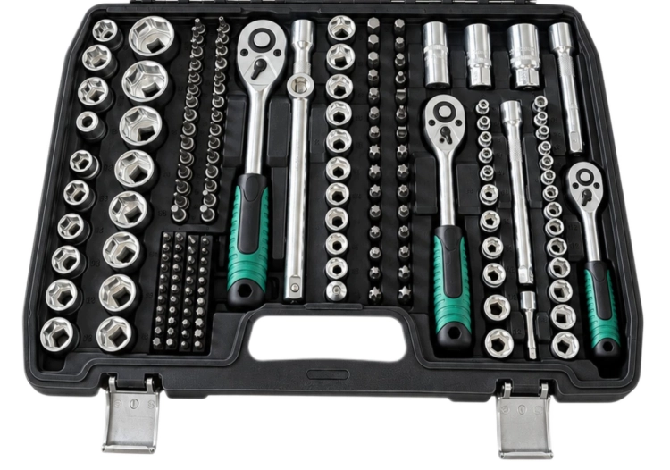 ZESTAW KLUCZY NASADOWYCH 216 ELEMENTÓW GRZECHOTKI 1/2''3/8''1/4'' CrV WALIZKA