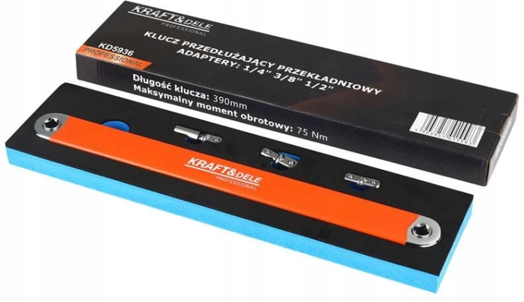 KLUCZ PRZEKŁADNIOWY NASADOWY PRZEDŁUŻKA + ZESTAW ADAPTERÓW 75Nm MOCNY 40cm