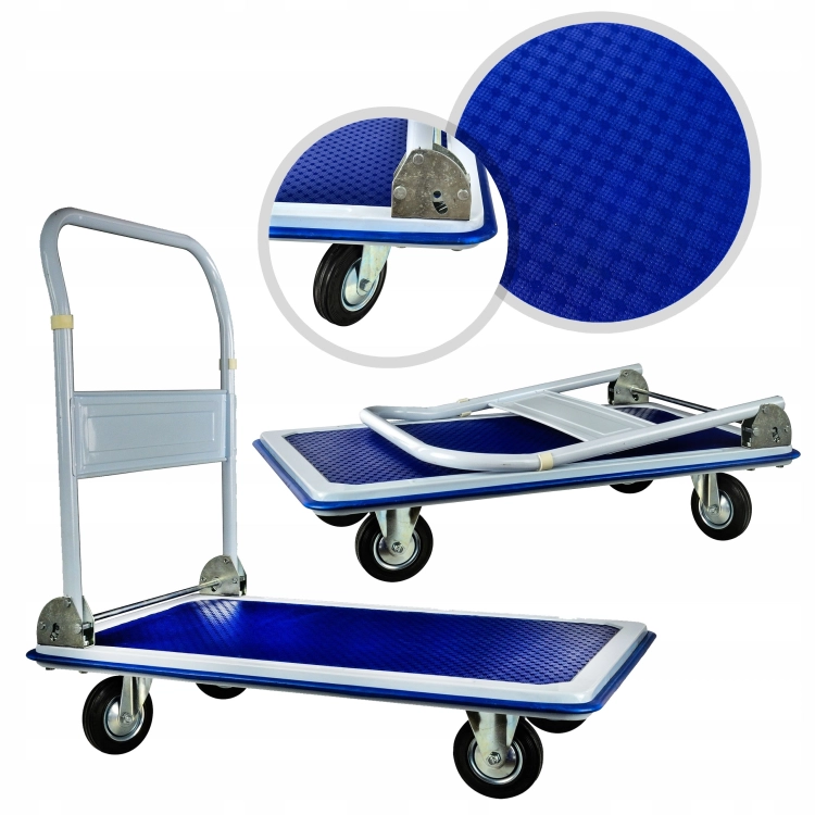 WÓZEK PLATFORMOWY MAGAZYNOWY 300KG SKŁADANA RĄCZKA 910X610MM 4 KOŁA G71105