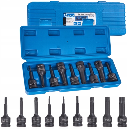 KLUCZE UDAROWE TRZPIENIOWE TORX T20-T70 ZESTAW KLUCZY NASADEK 9el G10526