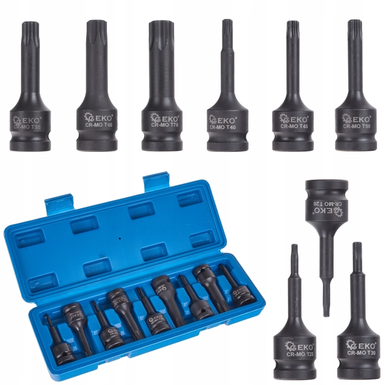 KLUCZE UDAROWE TRZPIENIOWE TORX T20-T70 ZESTAW KLUCZY NASADEK 9el G10526