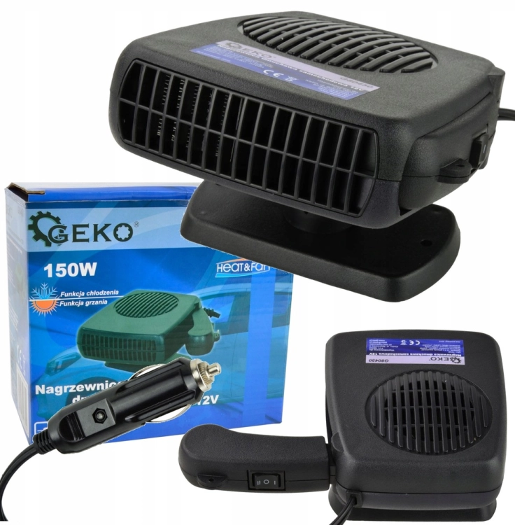 GEKO EFEKTYWNA NAGRZEWNICA SAMOCHODOWA GRZEJNIK FARELKA 150W 12V G80450