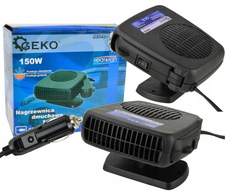 GEKO EFEKTYWNA NAGRZEWNICA SAMOCHODOWA GRZEJNIK FARELKA 150W 12V G80450