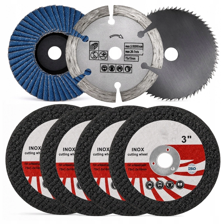 ZESTAW TARCZE DO SZLIFIERKI 75 MM CIĘCIA METALU DREWNA BETONU LISTKOWA 75MM