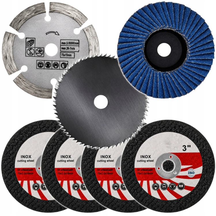 ZESTAW TARCZE DO SZLIFIERKI 75 MM CIĘCIA METALU DREWNA BETONU LISTKOWA 75MM