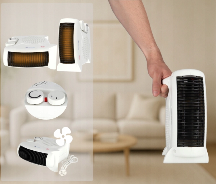 TERMOWENTYLATOR GRZEJNIK FARELKA 2000W TERMOSTAT PIONOWY POZIOMY KOMPAKTOWY