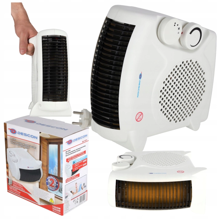 TERMOWENTYLATOR GRZEJNIK FARELKA 2000W TERMOSTAT PIONOWY POZIOMY KOMPAKTOWY