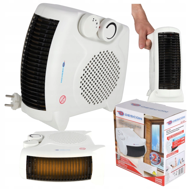 TERMOWENTYLATOR GRZEJNIK FARELKA 2000W TERMOSTAT PIONOWY POZIOMY KOMPAKTOWY
