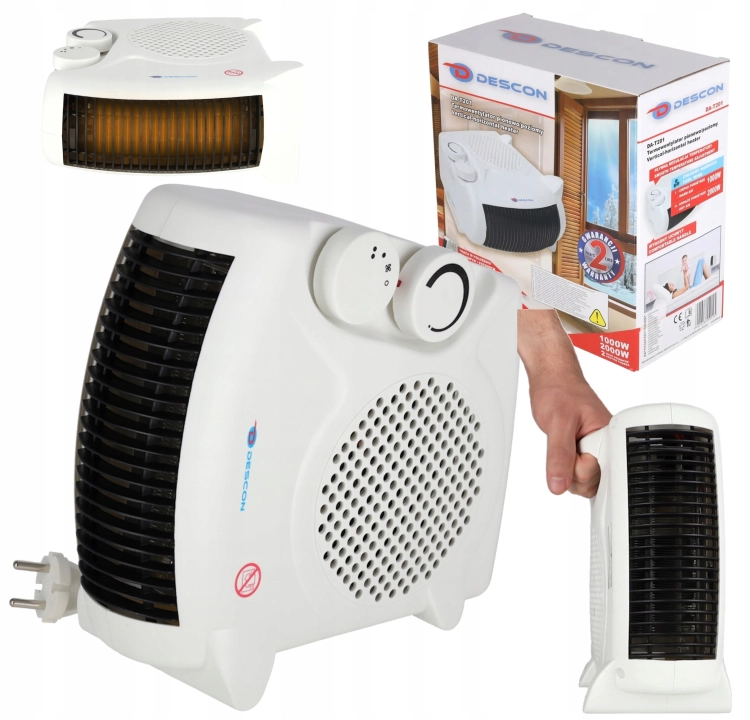 TERMOWENTYLATOR GRZEJNIK FARELKA 2000W TERMOSTAT PIONOWY POZIOMY KOMPAKTOWY