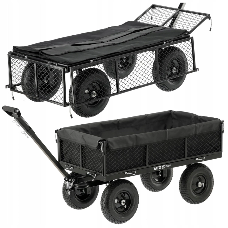 YATO WÓZEK OGRODOW XL 450KG PRZYCZEPKA Z POKROWCEM POMPOWANE KOŁA 13'' 86970