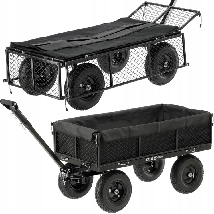 YATO WÓZEK OGRODOW XL 450KG PRZYCZEPKA Z POKROWCEM POMPOWANE KOŁA 13'' 86970