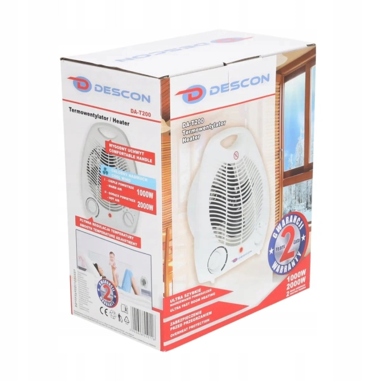 TERMOWENTYLATOR GRZEJNIK ELEKTRYCZNY FARELKA 2000W TERMOSTAT 3 TRYBY NAWIEW