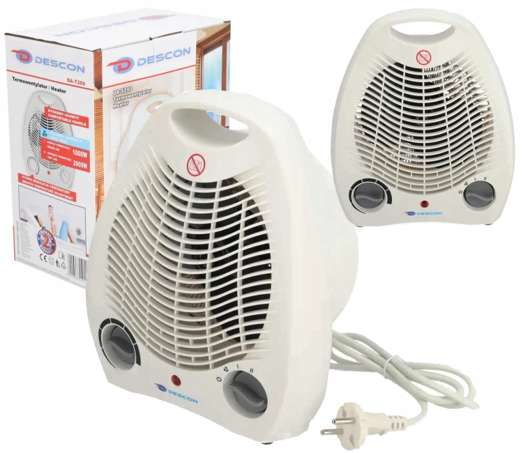 TERMOWENTYLATOR GRZEJNIK ELEKTRYCZNY FARELKA 2000W TERMOSTAT 3 TRYBY NAWIEW