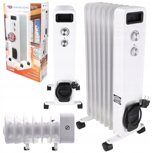 GRZEJNIK ELEKTRYCZNY OLEJOWY TERMOSTAT 1500W 7 ŻEBER ENERGOOSZCZĘDNY MOCNY