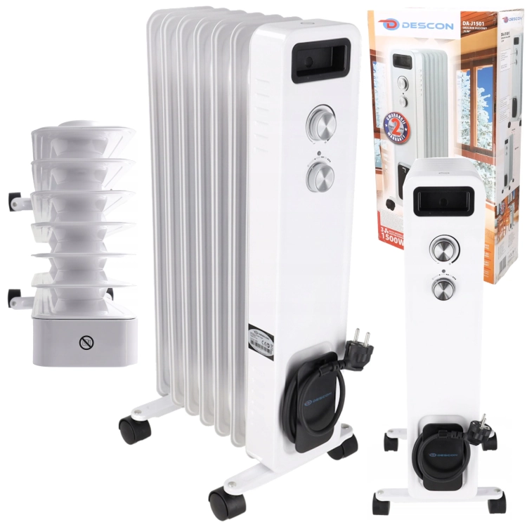 GRZEJNIK ELEKTRYCZNY OLEJOWY TERMOSTAT 1500W 7 ŻEBER ENERGOOSZCZĘDNY MOCNY