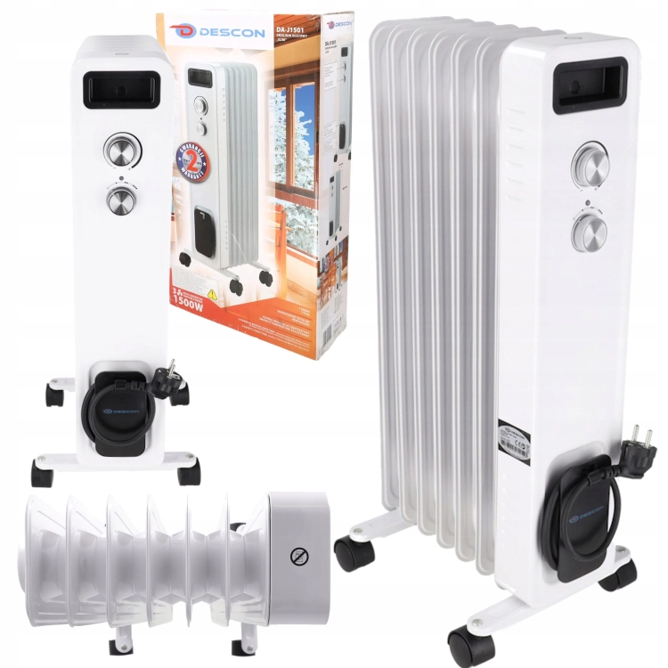 GRZEJNIK ELEKTRYCZNY OLEJOWY TERMOSTAT 1500W 7 ŻEBER ENERGOOSZCZĘDNY MOCNY