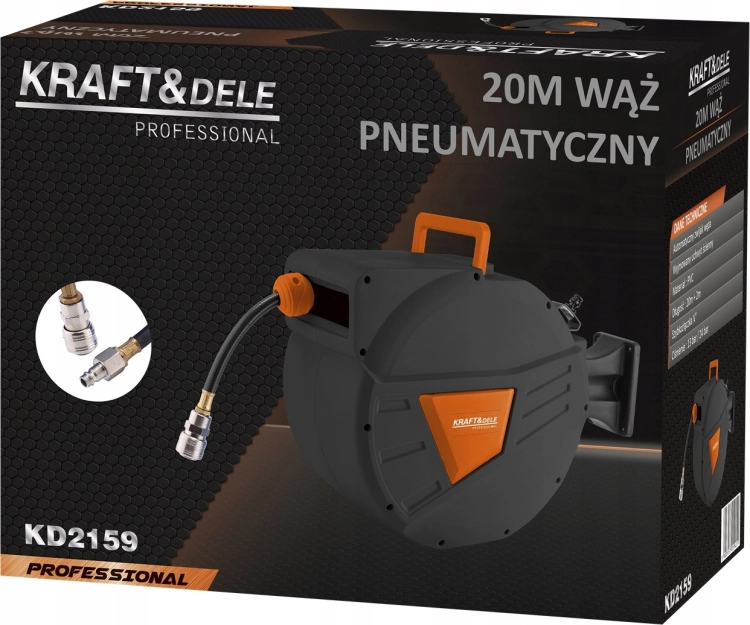WĄŻ PNEUMATYCZNY NA ZWIJAKU AUTOMATYCZNYM ZWIJANY 20M+2M 1/4'' PVC NA ŚCIANĘ