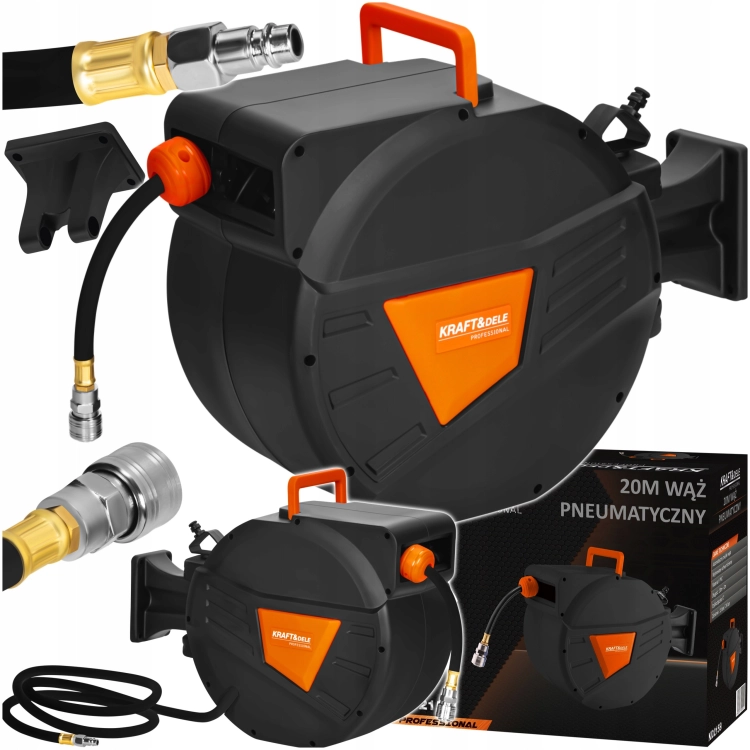 WĄŻ PNEUMATYCZNY NA ZWIJAKU AUTOMATYCZNYM ZWIJANY 20M+2M 1/4'' PVC NA ŚCIANĘ