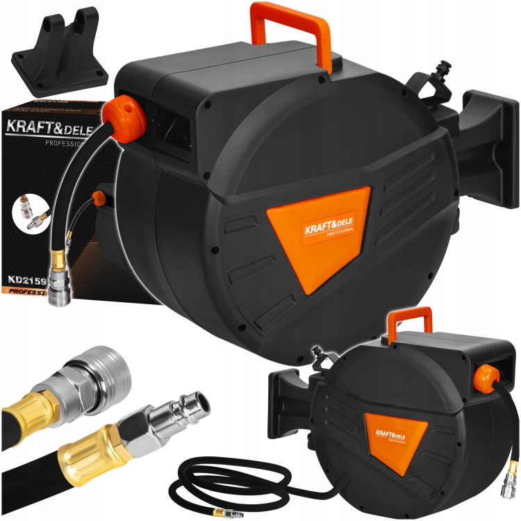 WĄŻ PNEUMATYCZNY NA ZWIJAKU AUTOMATYCZNYM ZWIJANY 20M+2M 1/4'' PVC NA ŚCIANĘ