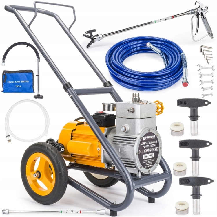 AGREGAT MALARSKI PISTOLET HYDRODYNAMICZNY 1500W + DYSZE +WĄŻ + PRZEDŁUŻKA
