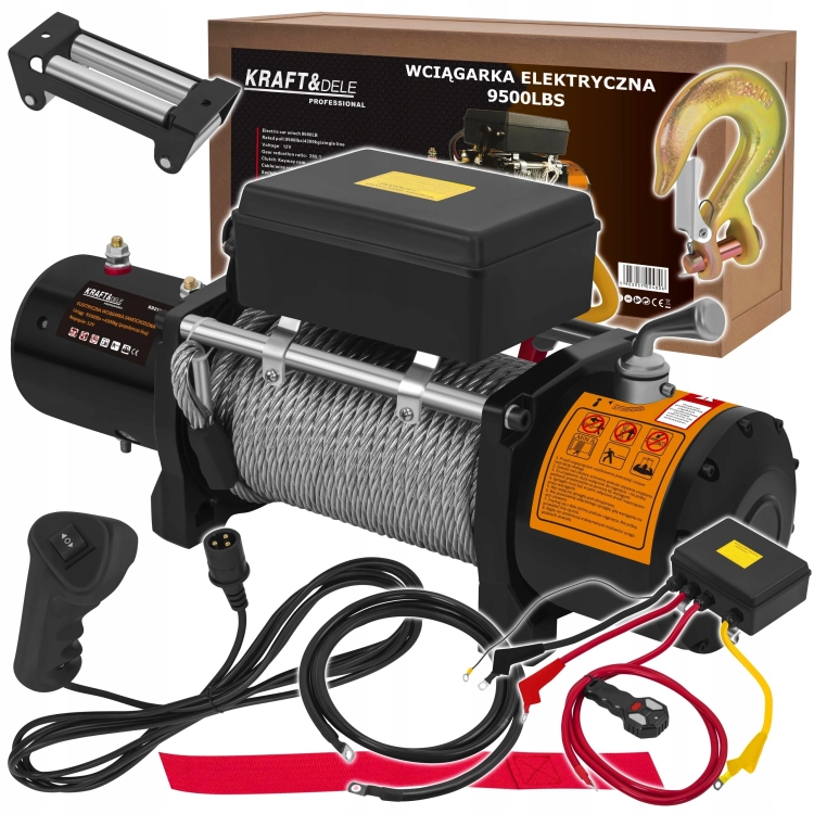 ELEKTRYCZNA WCIĄGARKA WYCIĄGARKA SAMOCHODOWA 4700W 4310KG 12V HAK LINA STAL
