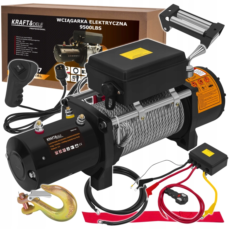 ELEKTRYCZNA WCIĄGARKA WYCIĄGARKA SAMOCHODOWA 4700W 4310KG 12V HAK LINA STAL