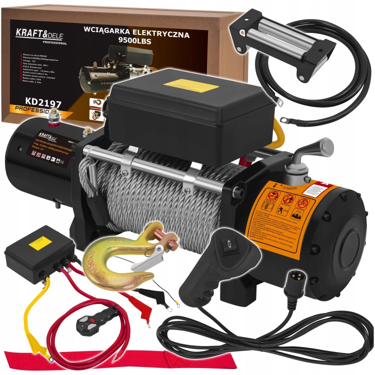 ELEKTRYCZNA WCIĄGARKA WYCIĄGARKA SAMOCHODOWA 4700W 4310KG 12V HAK LINA STAL