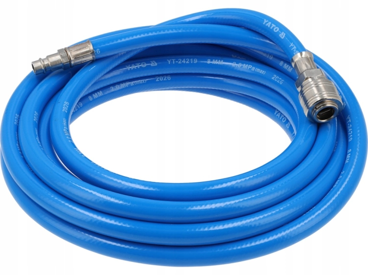 WĄŻ PNEUMATYCZNY ZBROJONY PRZEWÓD PVC 8mm 5 M. 2 MPa Z SZYBKOZŁĄCZAMI YATO