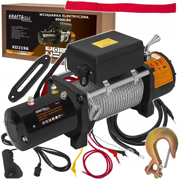 ELEKTRYCZNA WCIĄGARKA WYCIĄGARKA SAMOCHODOWA 4500W 3629KG 12V HAK LINA STAL