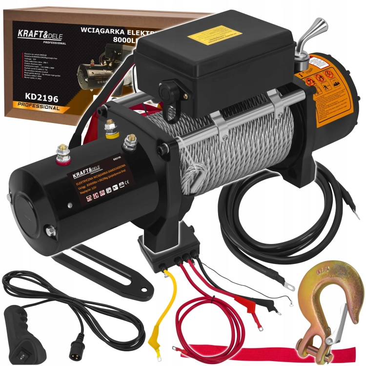 ELEKTRYCZNA WCIĄGARKA WYCIĄGARKA SAMOCHODOWA 4500W 3629KG 12V HAK LINA STAL