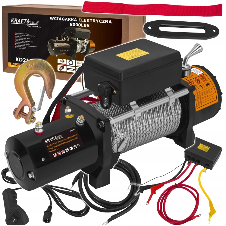 ELEKTRYCZNA WCIĄGARKA WYCIĄGARKA SAMOCHODOWA 4500W 3629KG 12V HAK LINA STAL