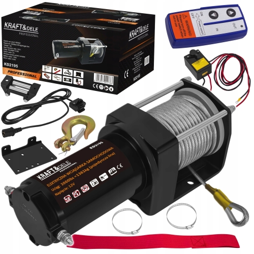ELEKTRYCZNA WCIĄGARKA WYCIĄGARKA SAMOCHODOWA 1500W 1361KG 12V HAK LINA STAL